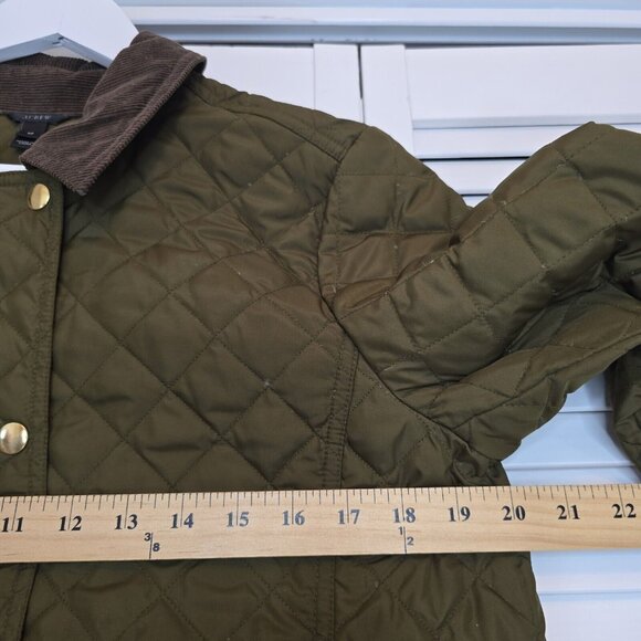 J.CREW Quilted Green Barn Jacket Corduroy Collar Gold Button Down Fill Women Med - Picture 11 of 15